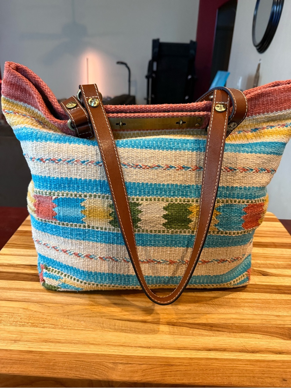 Patricia Nash Chennai Woven Stripe Tote Bag with Leather Straps - Multicolor